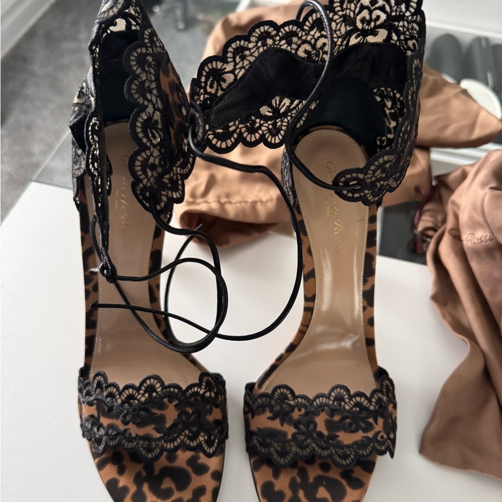 Gianvito Rossi Black and Brown Lace-Up Heels
